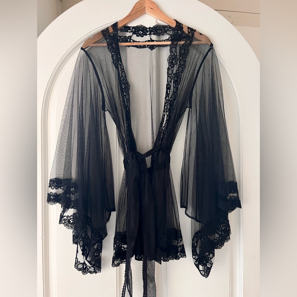 Agent Provocateur mesh and lace short kimono gown